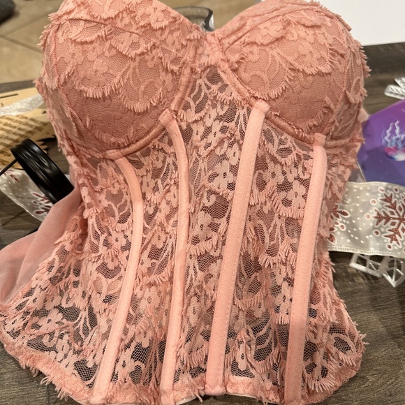 Women’s sexy corset crop top lace push up bustier tank backless deep v pink - Picture 5 of 9